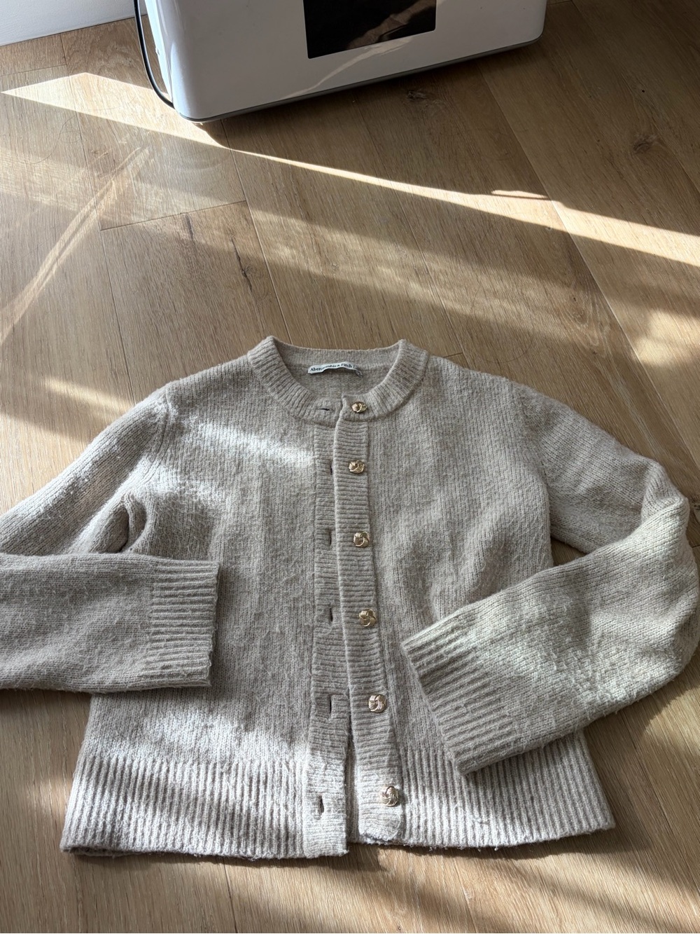 Abercrombie & Fitch Cream Button-Front Cardigan with Gold Buttons